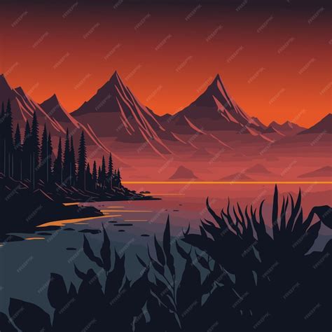 Premium Vector | Landscape at sunset vector illustration