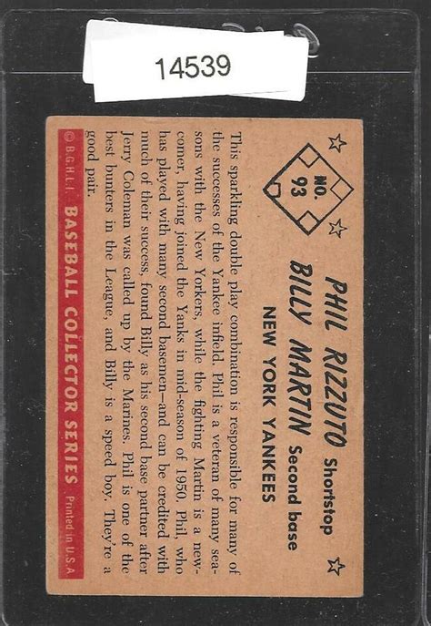 1953 Bowman Color 93 PHIL RIZZUTO BILLY MARTIN Yankees 14539 EBay