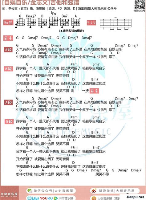 《自娱自乐》吉他谱金志文原唱 歌谱 钢琴谱吉他谱 简谱之家