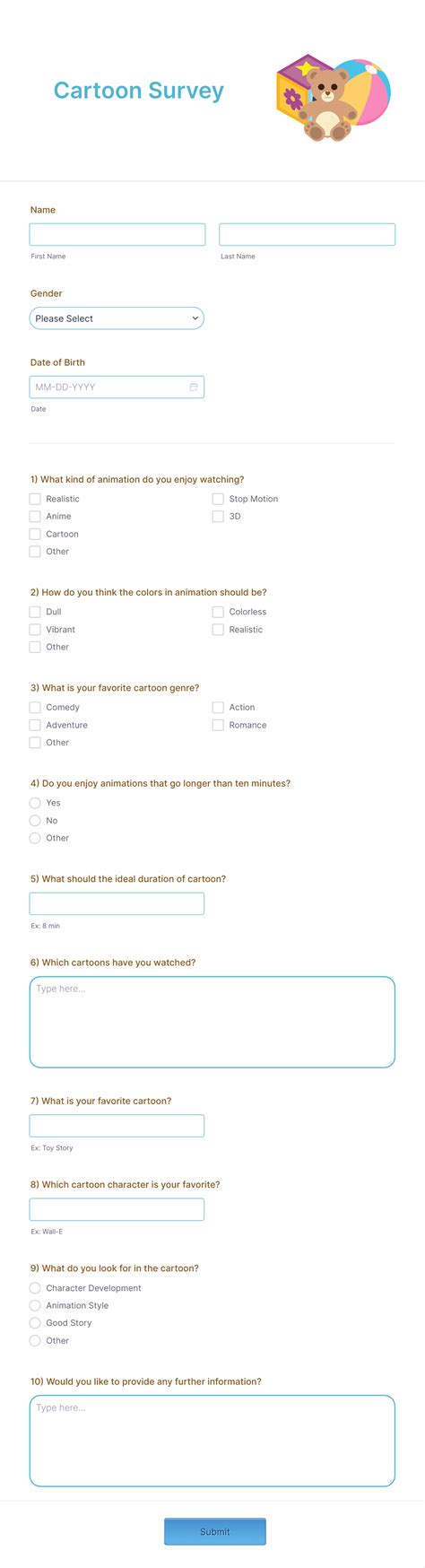 Cartoon Survey Form Template Jotform