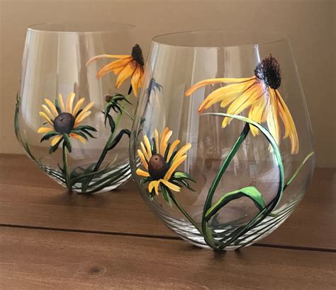 Wildflowers Hand Painted Stemless Wine Glasses Prairie Flowers Etsy