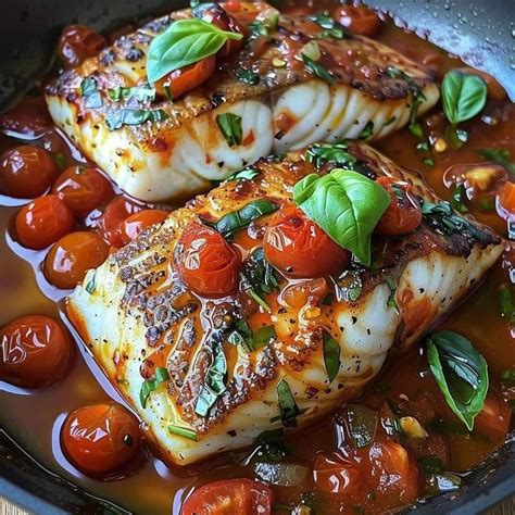 Pan Seared Mediterranean Cod In Tomato Basil Sauce Brekcel Recipe