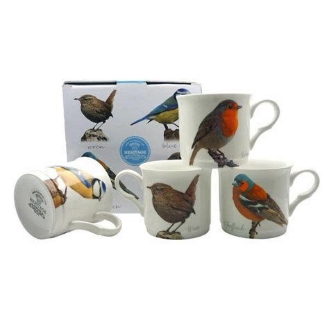 Heritage Bone China Garden Birds Mugs Set Of 4 Gift Boxed