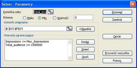 The Solver Parameters Dialog Box Polish Version Of Ms Office Download Scientific Diagram