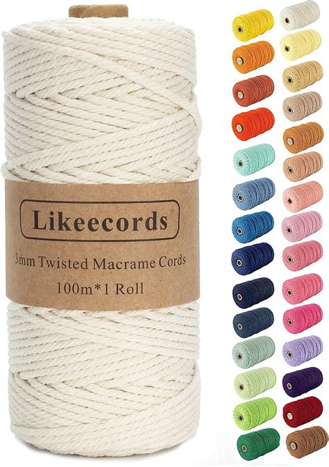 Likeecords Beige Makramee Schnur 3 Mm X 110 Yards Farbiges Makramee