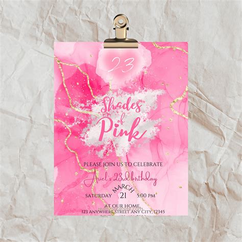 Shades Of Pink Birthday Invitation Pink Birthday Party Invitation Digital Pink Birthday