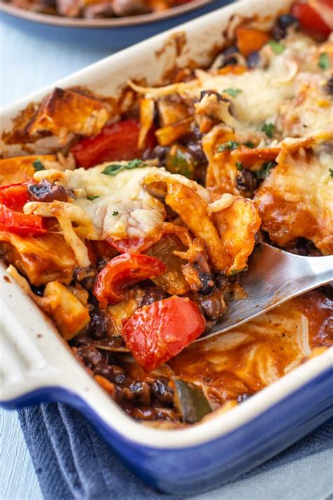 Roasted Vegetable Enchilada Casserole - Easy Cheesy Vegetarian