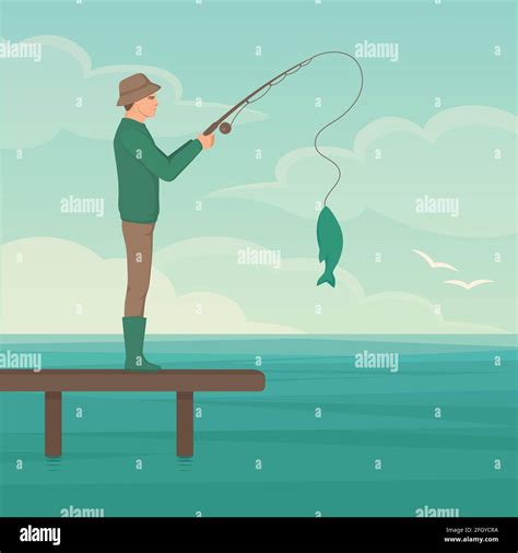 Ilustración vectorial de un pescador de dibujos animados hombre cath