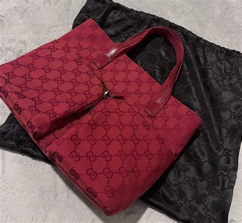 Yahooオークション Gucciグッチggキャンバス トートバック レッド