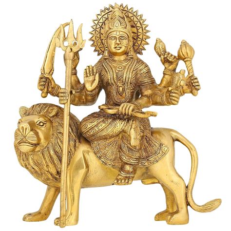 Brass Durga Statue 18cm Big Maa Durga With Inlay Work Goddess Durga