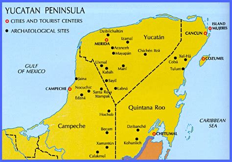 Map Of Ruins On The Yucatán Peninsula Mexico