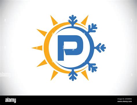 Initial P Monogram Alphabet With Abstract Sun And Snow Air Conditioner