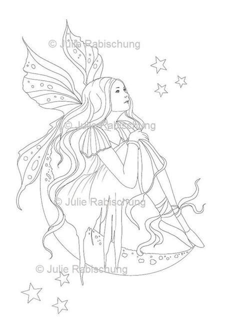 Fairy Coloring Page Printable Fairy Coloring Page Moon Fairy Coloring Page Fairy Digital Stamp