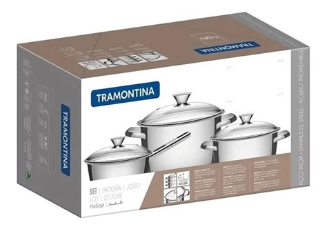 Bateria Cocina 3 Piezas Tramontina Allegra Triple Fondo Acero