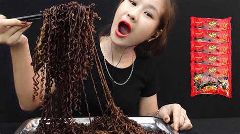 ASMR Fire Noodles Spicy Black Bean Noodles SOFT STICKY EATING SOUNDS