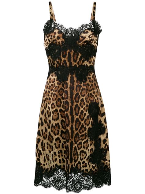 Dolce Gabbana Leopard Print Flared Midi Dress Brown