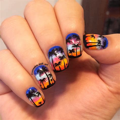 Sunset Palm Tree Nail Art For Summer Palm Tree Nail Art Beach Nail