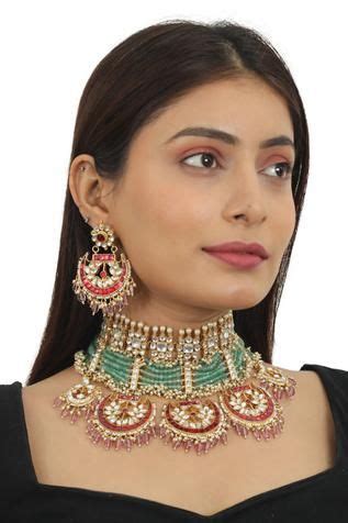 Riana Jewellery Embellished Necklace Jewellery Set Gold Silver Real