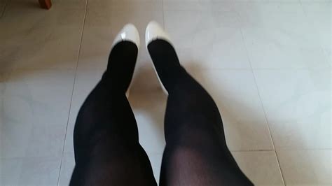 White Patent Pumps With Black Pantyhose Teaser 35 Xhamster