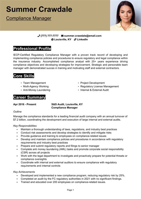 Compliance Manager Resume Example Guide Get Hired