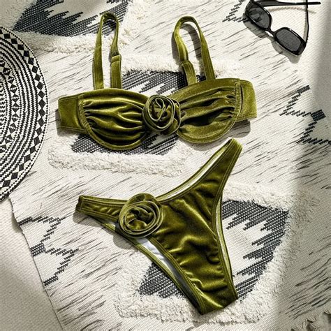 Para Praia Traje De Ba O Floral 3d Para Mujer Conjunto De Bikini