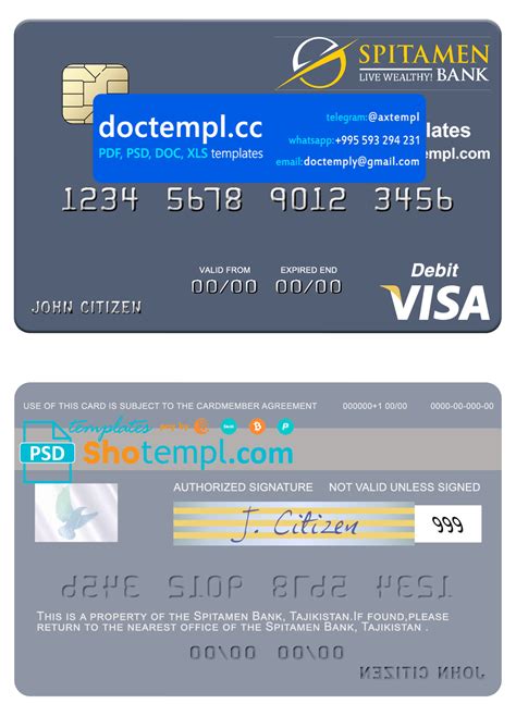 Tajikistan Spitamen Bank Visa Card Fully Editable Template In PSD Format