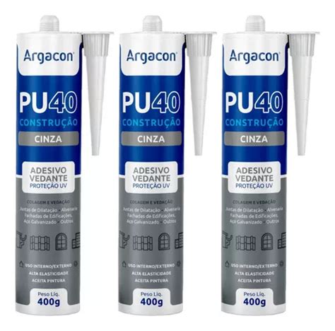 Adhesivo Sellador Gris Pu 40 400 G Argacon Kit De 3 Unidades