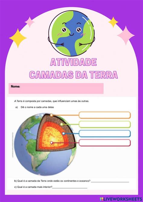 Camadas Da Terra 1752 Michelesouza Live Worksheets