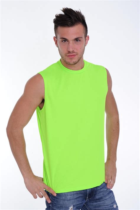 MEN'S NEON GREEN DRI FIT ATLETHIC SLEEVELESS SHIRT WORKOUT GYM SPORTS ...