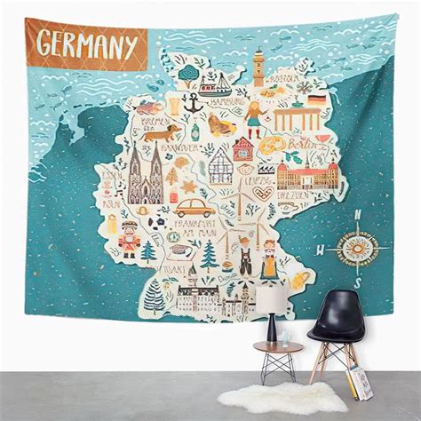 Y·jiang Cartoon Tapestry Map Of Germany Travel German Landmarks People