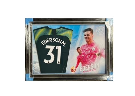 FRAMED EDERSON SIGNED MANCHESTER CITY FOOTBALL SHIRT 2019 2020 Gold