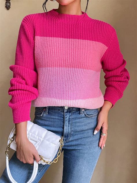 SHEIN Essnce Color Block Mock Neck Sweater SHEIN EUR