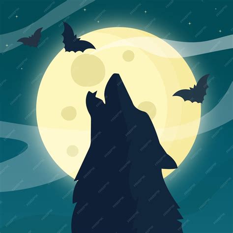 Premium Vector Wolf Howls At Full Moon Spooky Season Illustration