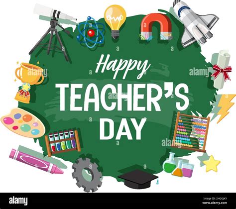 Happy Teachers Day Banner With School Stuffs Illustration Stock Vector Image And Art Alamy