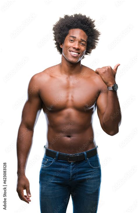 Afro American Shirtless Man Showing Nude Body Over Isolated Background Smiling With Happy Face