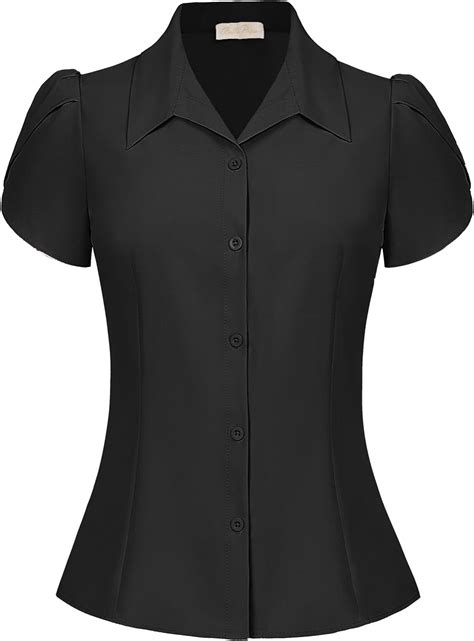 Belle Poque Summer Short Sleeve Button Down Blouse For Women V Neck Vintage Business Casual