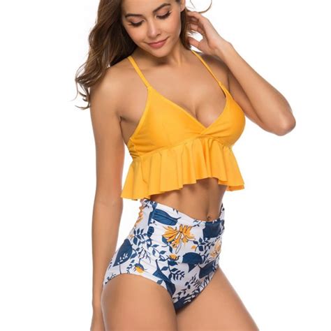 Ruffle High Waisted V Neck Bikini Swimsuit Jane