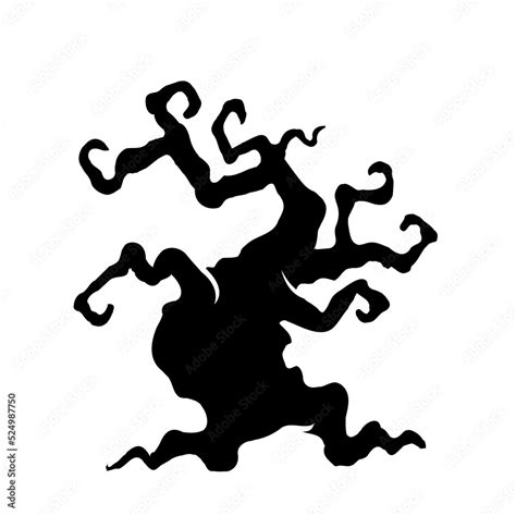 Scary haunted tree. Halloween Ghost Tree Silhouette Vector. Stock ...