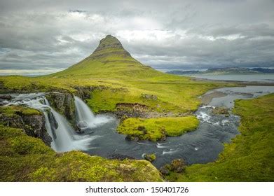 Kirkjufellsfoss Waterfall Kirkjufell Mountain Iceland Stock Photo ...