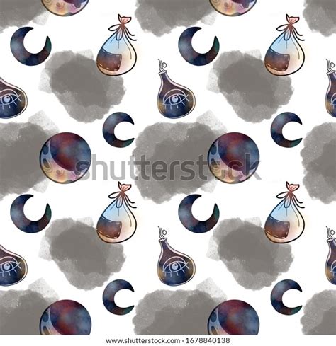 Magic Witch Seamless Pattern Witchcraft Background Stock Illustration