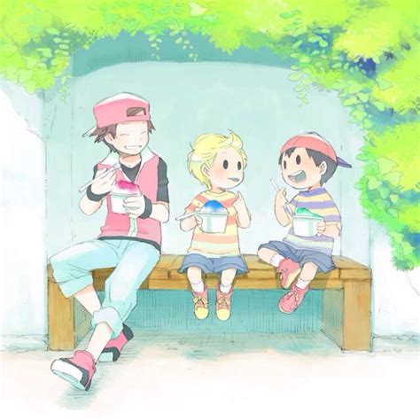 Lucas Pok Mon Trainer And Ness Eating Snow Cones Nintendo Fan Art