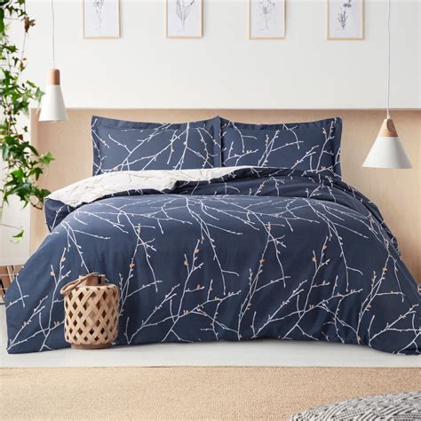 3 Piece Branch Printed Pattern Reversible Soft King Duvet Cover Zipper