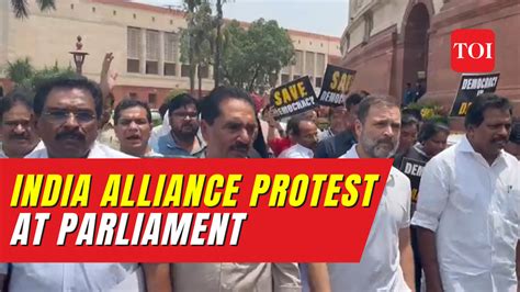 Rahul Gandhi Leads Protest Of India Alliance At Parliament Over Adhir