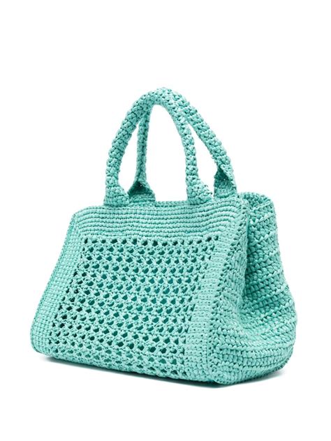 Miu Miu Crochet Knit Raffia Tote Bag Farfetch