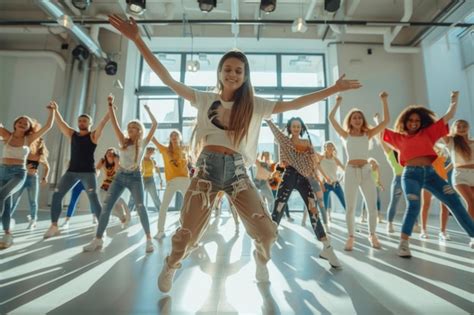 Un Joven Equipo De Baile De Hip Hop En Un Estudio Moderno Ensayando La