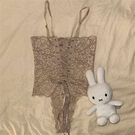 HOT AS HELL Nude Lace Corset Reversible Body Suit Depop