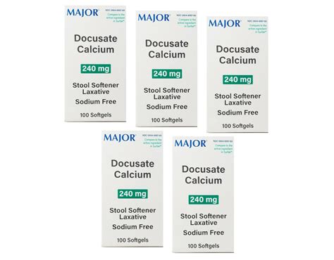 5 Pack Major Docusate Calcium 240mg Stool Softener Laxative Softgels