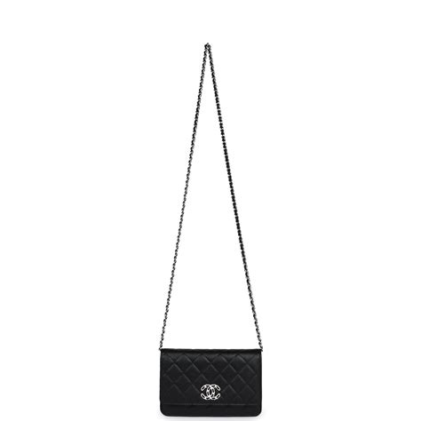 Chanel Wallet On Chain Woc Black Caviar White And Silver Hardware