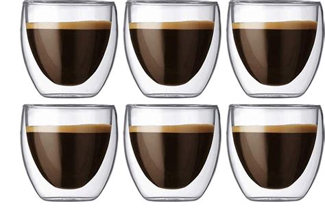 Tebery 6 Pack Coffee Mugs Drinking Glasses Shot Glass Double Wall Thermo Glasses Thermal