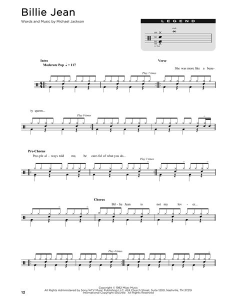 Billie Jean Drum Chart Print Sheet Music Now